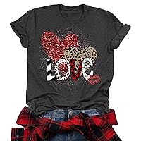 Women's Valentines Day Shirts Buffalo Plaid Love Heart Graphic Tee T-Shirt Gifts Short Sleeve Tops