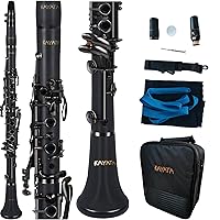 B Flat Clarinet with Black Ebonite Body, New Black Nickel Plated Keys Adjustable Thumb Rest with Unique Thinner Black Rings. Deluxe Clarinet Canvas Case