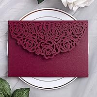 YIMIL 20 Pcs 5.12 x 7.21 inch Tri-fold Laser Cut Wedding Invitation Pocket for Wedding Quinceanera Bridal Shower Baby Shower Party Invite (Burgundy)