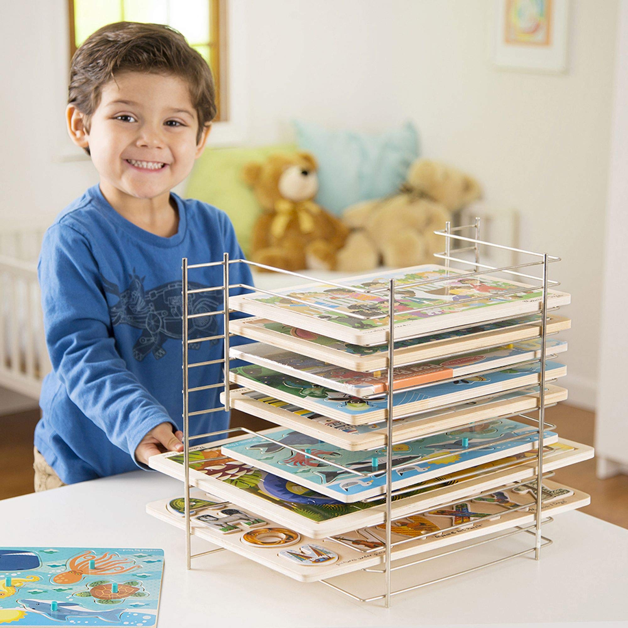 Melissa & Doug Deluxe Metal Wire Puzzle Storage Rack for 12 Small and Large Puzzles - Puzzle Rack Organizer, Puzzle Holder Rack For Kids, Puzzle Organizers And Storage