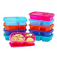 Original Stackable Lunch Boxes - Reusable 3-Compartment Food Containers for Kids and Adults - Bento Lunch Box for Meal Prep, School, & Work - BPA Free, Set of 10 (Jewel Brights)