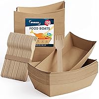 Food Boats (250 Pack) 3LB Brown Paper Food Trays Leakproof & Freezer Safe Cardboard Trays Disposable for Concession Stand Supplies French Fry Holder & Hot Dog Trays Disposable