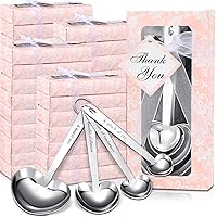 Sunnyray 100 Sets Heart Shaped Measuring Spoons Stainless Steel Measure Spoons for Bridal Shower Gift Wedding Favors Baby Shower Birthday Party Souvenirs for Guests with Individual Gift Package (Pink)