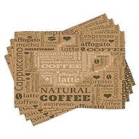 Ambesonne Modern Place Mats Set of 4, Modern Style Typography Word Arrangements Tracking Coffee Themed Beverage Design, Washable Fabric Placemats for Dining Table, Standard Size, Pale Coffee