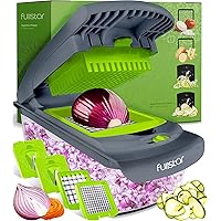 Vegetable Chopper - Spiralizer Vegetable Slicer - Onion Chopper with Container - Pro Food Chopper - Slicer Dicer Cutter - (4 in 1, Gray/Green)