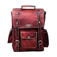 Handmade 16 Inch Brown Leather Backpack For Men Vintage Easy Open Push Lock Genuine leather backpack for women | Leather laptop backpack for men and women with padded Laptop Compartment