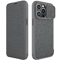 KONSAELR Case for iPhone 15/15 Pro/15 Plus/15 Pro Max, Built-in Slide Camera Cover, Premium PU Leather Flip Case with Credit Card Holder [Shockproof TPU Inner Shell] Phone Cover,Gray,iPhone15 Pro Max