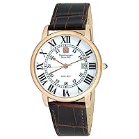 Men's Stainless Steel Swiss Quartz Dress Watch with Leather Strap, Brown, 22 (Model: S0721)
