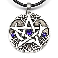 Pewter Lunar Pentagram with 3 Swarovski Crystals for Birthday on Leather Necklace