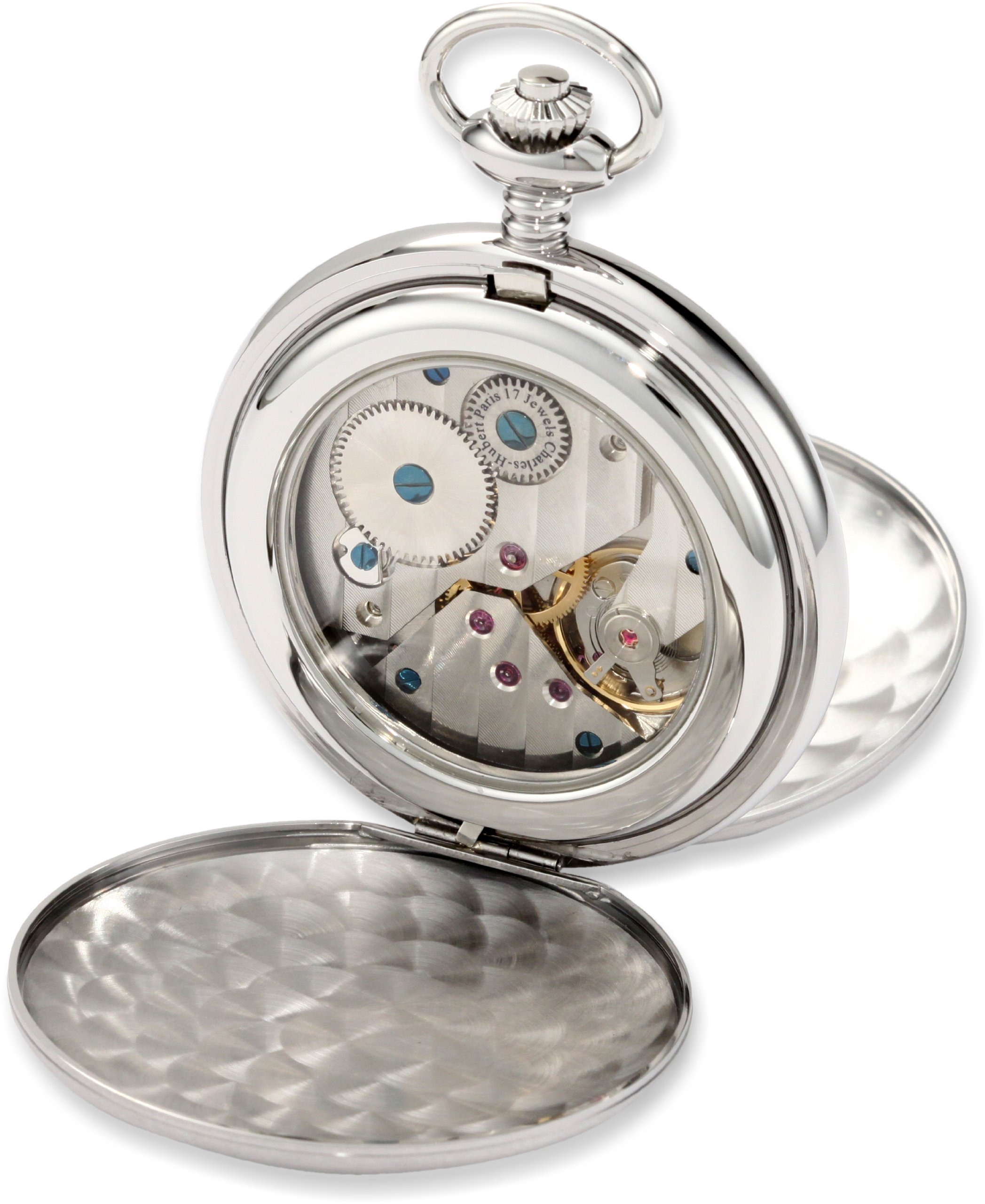 Charles-Hubert, Paris 3908-WR Premium Collection Stainless Steel Satin Finish Double Hunter Case Mechanical Pocket Watch
