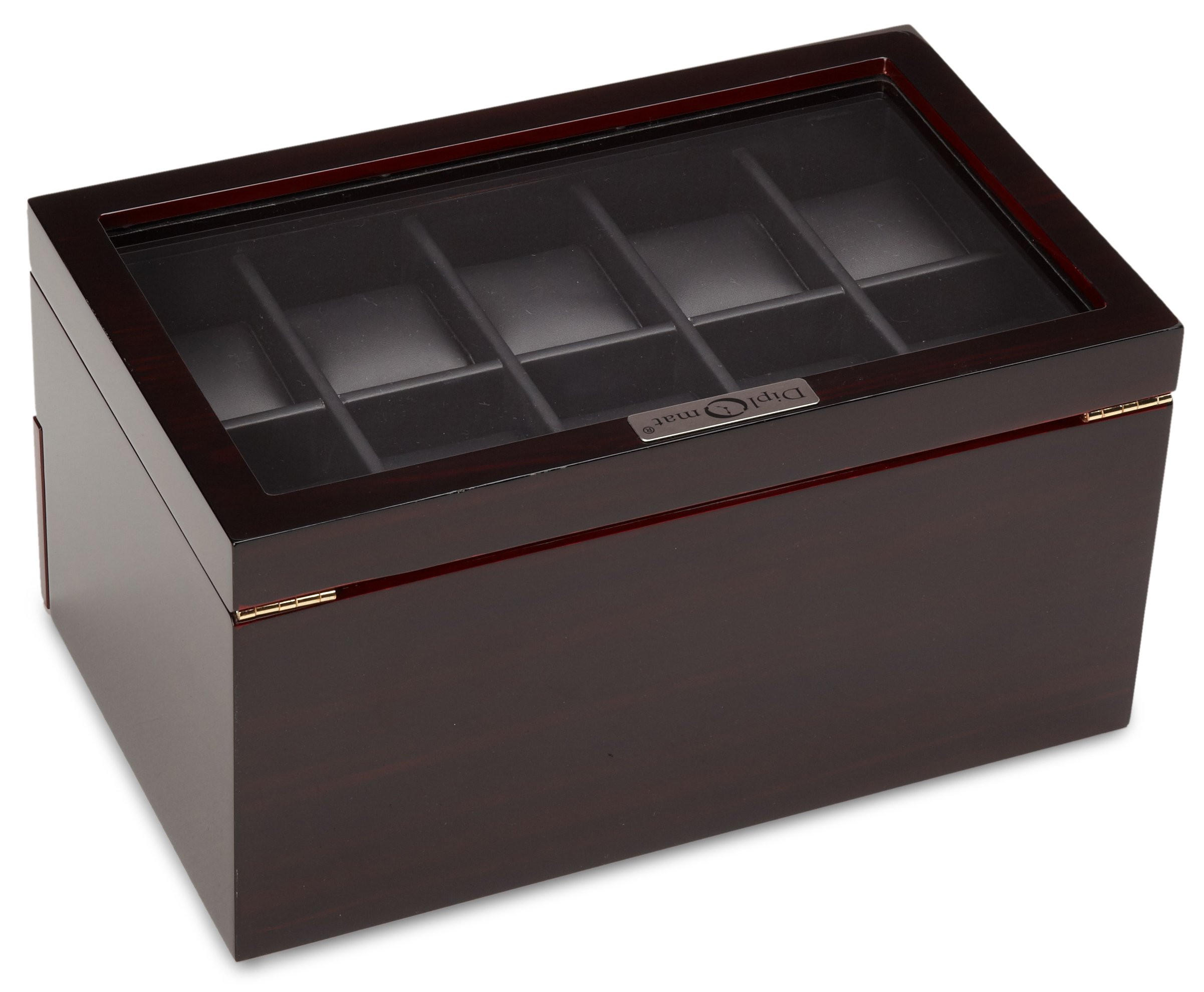 Diplomat 31-57701 Ebony Wood Finish with Clear Top and Black Leather Interior 20 Watch Storage Case