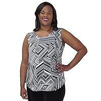 Black & White Linear Geometric Women's Plus Size Tank Top