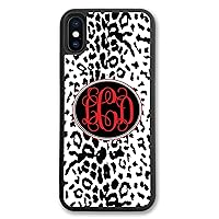 iPhone Xs Max, Phone Case Compatible with iPhone Xs Max [6.5 inch] Black White Red Leopard Animal Print Monogrammed Personalized IPXSM