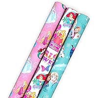Disney Princess and Frozen Wrapping Paper with Cutlines on Reverse (3 Rolls: 60 Square Feet Total) for Birthdays, Christmas, Valentine's Day