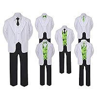 5-7pc Formal Black White Suit Set Lime Bow Long Tie Vest Boy Baby Sm-20 Teen