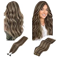 Bundles - 2 Items:YoungSee Itip Human Hair Extensions Dark Brown 18 Inch Sew in Extensions Brown Highlight 18 Inch