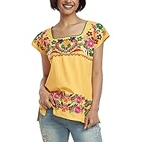 YZXDORWJ Women's Mexican Square Neck Blouse Embroidered Sleeveless Boho Summer Shirt Fiesta Party Fashion Top