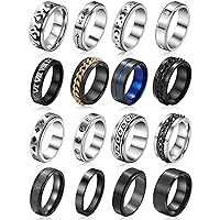 Stainless Steel Fidget Rings for Men, Sliver Fidget Rings for Anxiety for Women, Cool Spinner Ring Set, Black Mens Wedding Band Ring Pack