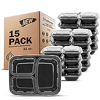 Freshware Meal Prep Containers with Lids [15 Pack] 3 Compartment, Food Storage Containers, Bento Box, BPA Free, Stackable, Microwave/Dishwasher/Freezer Safe (32 oz)