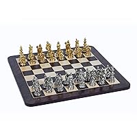 WE Games Medieval Chess Set - Pewter Pieces & Walnut Root Board 16 in.