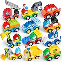 JOYIN 80Pcs Toddlers Car Building Blocks Set, 12Pcs Different Vehicles, Build Your Own Toy Cars, Compatible with Brand Name Building Bricks for Kids Boys Girls Birthday Easter Gift