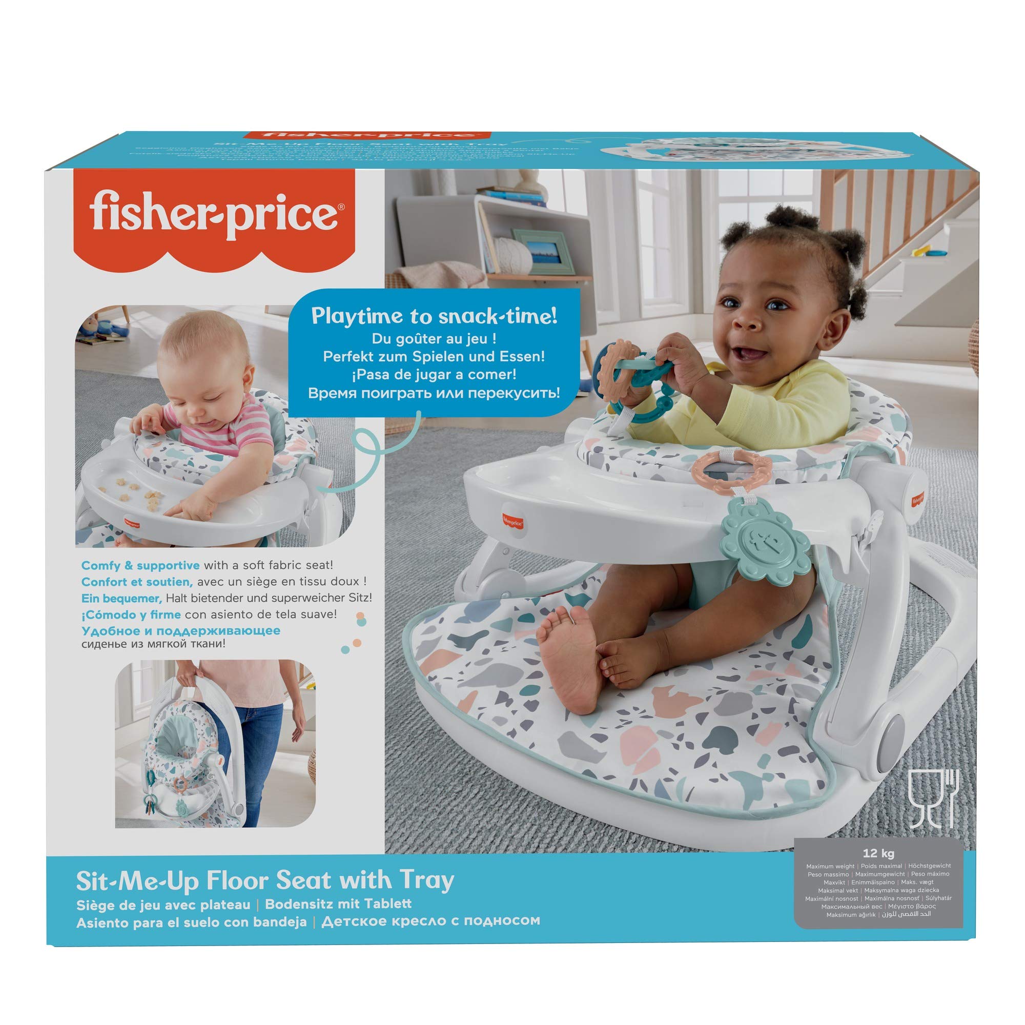 Fisher-Price Portable Baby Chair with Tray and 2 Baby Toys, Sit-Me-Up Floor Seat, Pacific Pebble