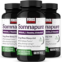 FORCE FACTOR Somnapure Softgels 3-Pack Sleep Aid to Fall Asleep Faster, Stay Asleep Longer, Wake Up Refreshed, Sleep Aid for Adults with Melatonin, Ashwagandha, Valerian Root, 180 Softgels