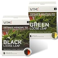 VIXI Black Tea and Green Tea Loose Leaf, Vietnam's Mountain Tea, Taste Better than Tea Grown on Farm, 100% Natural from Ancient Tea Tree for Hot and Cold Brew (Total 16.00 Oz)