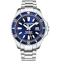 Stuhrling Original Men's Watches Pro Dive Watch Sports Watch with 42 MM Case Blue Dial Stainless Steel Silver Bracelet Diving Watch for Men