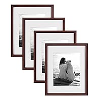 Gallery Wood Photo Frame Set for Customized Wall Display Walnut Brown 11x14 matted to 8x10, Pack of 4