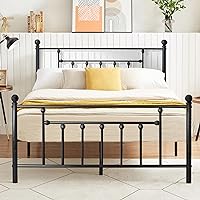 VECELO Full Size Metal Platform Bed Frame with Headboard and Footboard, Heavy Duty Slat Support/No Box Spring Needed Mattress Foundation/Underbed Storage Space, Victorian Style