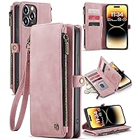 Defencase for iPhone 14 Pro Max Case, for iPhone 14 Pro Max Case Wallet for Women Men, Durable Leather Magnetic Flip Strap Wristlet Zipper Card Holder Phone Cases for iPhone 14 Pro Max 6.7