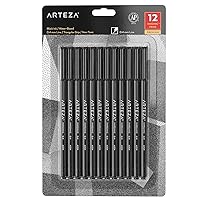 ARTEZA Inkonic Black Fineliners, Set of 12, 0.4 mm Tips Fine Point Markers, Black Art Pens, Water-Based Fine Tip Markers for Drawing, Sketching, Journaling, Calligraphy