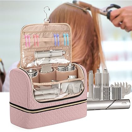 Yarwo Airwrap Storage Bag Compatible for Shark FlexStyle Styling (HD 430/440), Double Layers Portable Travel Case for Shark Flexstyle/Dyson Airwrap and Hair Styler Attachments, Dusty Rose (Bag Only)