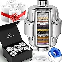 Shower Head Filter for Hard Water - 20 Stage+ 5 Replacement Cartridges - High Output Water Softener to Remove Chlorine and Fluoride - Soft Water Filtered with Vitamin A С E -Purifying Softening Aqua