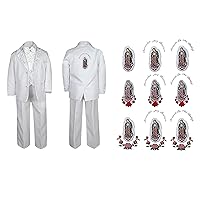 Baby Boy Teen Baptism Formal White Paisley Suit Silver Guadalupe on Back SM-20