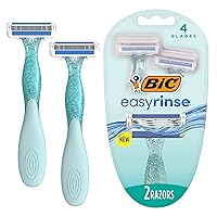 BIC EasyRinse Anti-Clogging Women's Disposable Razors for a Smoother Shave With Less Irritation*, Easy Rinse Shaving Razors With 4 Blades, 2 Count