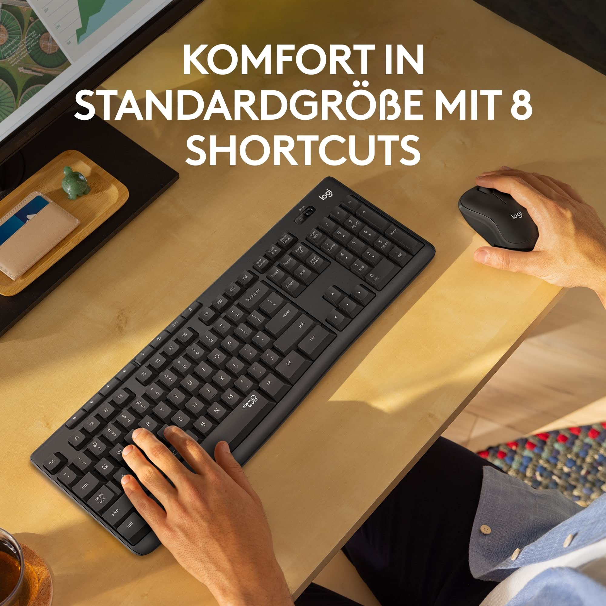 Logitech MK295 kabelloses Tastatur-Maus-Set mit SilentTouch-Technologie, Shortcut-Tasten, optischer Spurführung, Nano USB-Empfänger, verzögerungsfreier Drahtlosverbindung, QWERTZ layout - Graphit