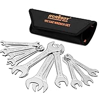 HORUSDY 19-Piece Super-Thin Open End Wrench Set with Rolling Pouch, CR-V Steel SAE & Metric, 1/4