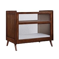 BreathableBaby Breathable Mesh 2-in-1 Mini Crib with Mattress — Walnut — Two Adjustable Mattress Heights — Greenguard Gold Certified