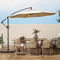 wikiwiki 10ft Patio Umbrellas Offset Outdoor Cantilever Hanging Umbrella w/Infinite Tilt, Fade Resistant Waterproof Recycled Fabric Canopy & Cross Base for Yard, Garden & Deck, Beige