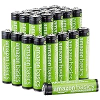 Amazon Basics 24 Pack AAA Performance-Capacity 800 mAh Rechargeable Batteries, Pre-Charged, can be recharged 1,000 Times
