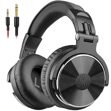 OneOdio Pro 10 Over-Ear Headphones Wired Bass Headphones 50mm Driver 6.35 & 3.5mm Jack DJ Monitor Headphone Recording Mixing Studio Monitoring Guitar Podcast Cell Phone PC MP3/4 Black