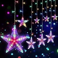 Star Curtain Lights, 235LED 10 Stars Meteor Shower Effect Window Curtain Lights, 8.2Ft Connectable Fairy Lights for Bedroom Holiday Party Wedding Christmas Decor (Multicolor)