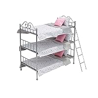 Badger Basket Toy Scrollwork Metal Triple Doll Bunk Bed with Ladder and Bedding for 18 inch Dolls - Silver/Pink