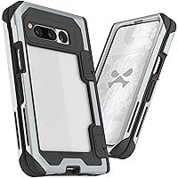Ghostek ATOMIC slim Pixel Fold Case Clear Back with Silver Aluminum Metal Bumper Full Hinge Protection Premium Rugged Heavy Duty Shockproof Cover Designed for 2023 Google Pixel Fold (7.6inch) (Silver)