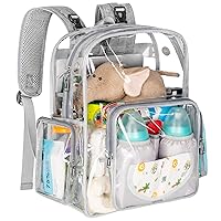 Mancro Diaper Bag Backpack, Clear Baby Bag Heavy Duty Transparent Backpack for Girls Boys, Multifunction Large Travel Backpack Maternity Baby Changing Bags for Mom with Stroller Straps, Grey