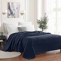 Sweet Home Collection 100% Fine Cotton Blanket Luxurious Weave Stylish Design Soft and Comfortable All Season Warmth, King, Waffle Weave Navy (Pack of 6)
