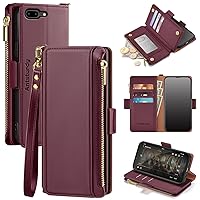 Antsturdy iPhone 7 Plus case Wallet with Card Holder for Women Men,【RFID Blocking】 iPhone 8 Plus Phone case PU Leather Flip Folio Shockproof Cover with Strap Zipper Credit Card Slots,Wine Red