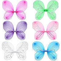 6 Pieces Halloween Girls Butterfly Fairy Wing Dress Up Wing Costume Glitter Butterfly Princess Wing for Women Kid Halloween Birthday Party, 12.76 x 16.85 Inch, Pink, White, Purple, Blue, Rosy, Green